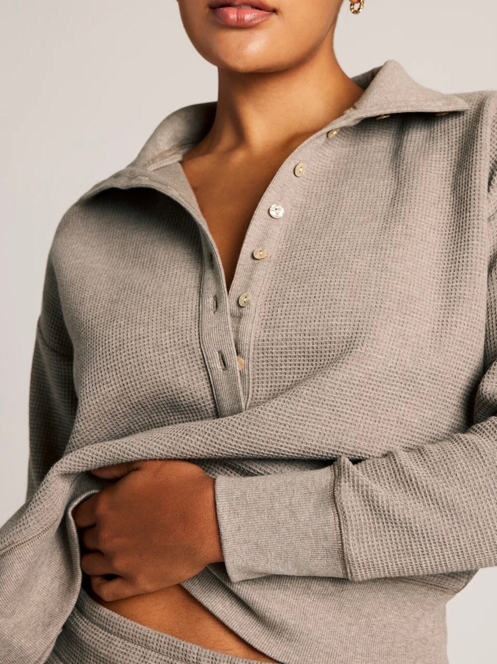 Negative Underwear Waffle Knit Pullover Mink Ribbed Collar Size Small